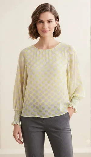 Marc‎ New York Andrew Marc Yellow Polka Dot Sheer Blouse Size M thumbnail 1