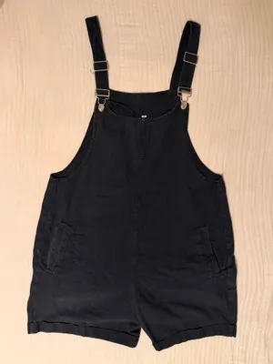Black Cut-Off Overalls 90% Cotton 10 % Linen Medium with Pockets (Front & Back) thumbnail 1