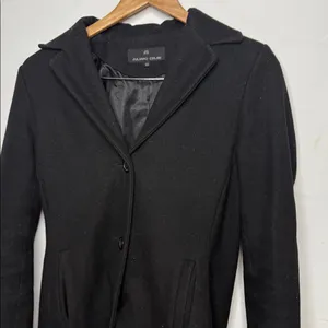 Juliana Celini black 55% wool long trench style coat jacket sz XS thumbnail 2