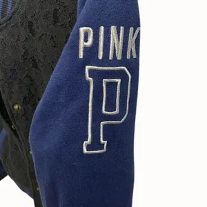 Victorias Secret PINK Womens Lace Bomber Jacket M Blue‎ & Black thumbnail 3