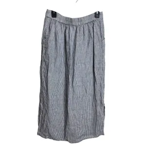 St. Tropez 100% Linen Striped Button Front Midi Skirt size M Coastal Utility thumbnail 2