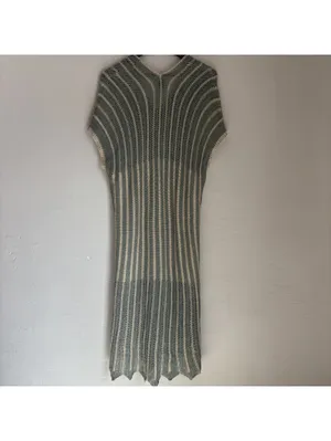 Floris Made in Italy Open Knit Striped Metallic Cover Up Midi Dress Green S/M thumbnail 6