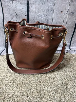 Dooney & Bourke saffiano Brown Leather Drawstring Bucket Bag thumbnail 4