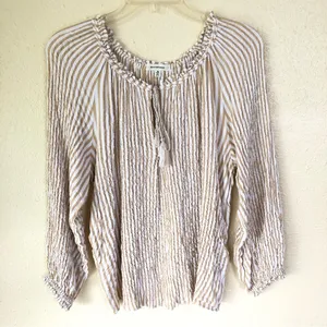 Max Studio Striped Crinkle Blouse M thumbnail 1
