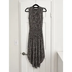 Halston Heritage Pleated Midi Dress XS Smocked Waist Sleeveless Wedding Guest thumbnail 2