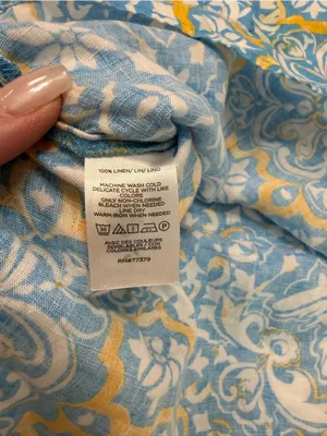 Ann Taylor Linen Blue Patterned Cap-Sleeve Blouse  Size Medium thumbnail 6