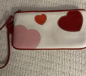 Coach White Wristlet Clutch with Red, Pink and Orange Heart Appliqués thumbnail 1