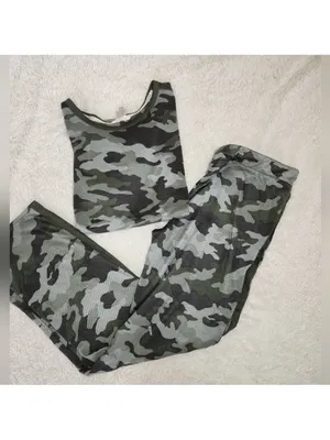 Lucky Brand Womens Green Camo Pajamas Lounge Top Sz Small & Bottoms Sz Small thumbnail 4