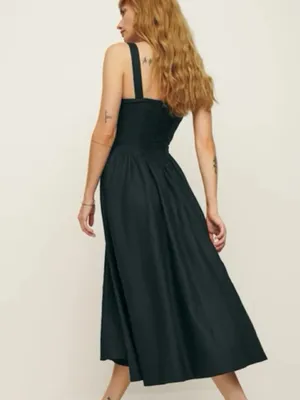 Reformation Balia Linen Midi Dress Black Corset NEW thumbnail 3