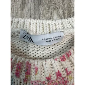 Zara Womens Floral Chunky Knit Sweater Vest‎ Pink Blue Cream Size Medium thumbnail 2