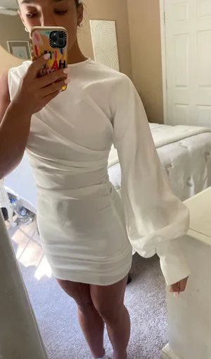 Single Sleeve White Dress thumbnail 6