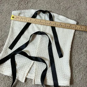 Textured Cream Coquette Strapless Tube Top with Black‎ Satin Ribbon Back Ties thumbnail 3