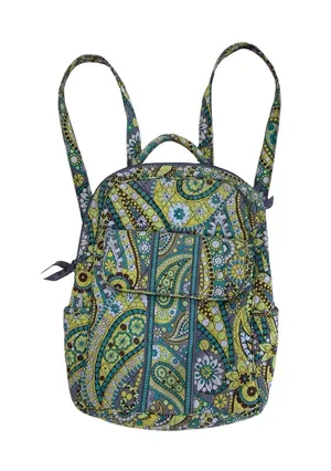 Vera Bradley Paisley Quilted Cotton Mini Backpack Green Blue‎ Floral Travel Bag thumbnail 1