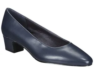 NWT Easy Street Womens Block Heel Faux Leather Pumps PRIM Navy Blue 7M thumbnail 1