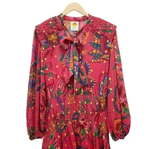 NWT Farm Rio Sunset Tapestry Floral Long Sleeve Boho Maxi Dress Warm Red Size XS thumbnail 7