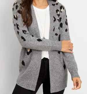 Maurices Gray Leopard print open front cardigan thumbnail 2