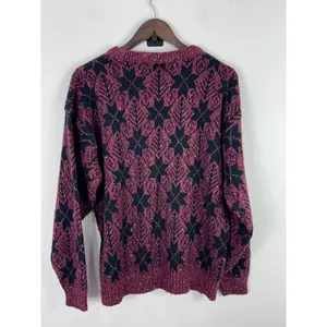 Brittany Bay Sweater Womens Large Burgundy Black Snowflake Knit Wool Blend Retro thumbnail 4