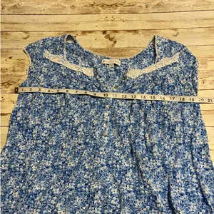Eileen West Blue Floral Knit Short Nightgown Size Medium Cap Sleeves Lace thumbnail 6