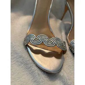 Jewel Badgley Mischka Heeled Sandals Stiletto‎ Silver Braided Strap 8.5 thumbnail 4