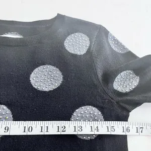 Alice + Olivia Black Gray Wool Polka Dot Rhinestone Embellished Crew Sweater XS thumbnail 6