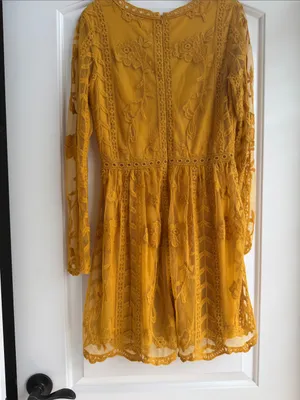 Altar'd State Mustard Lace V-Neck Long Sleeve Dress size Small thumbnail 6