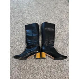 Kate Spade New York Black Leather‎ Knee High Boots Block Heel Zip Back thumbnail 3