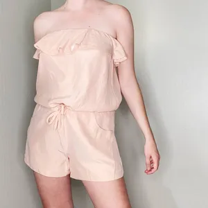 Amanda Uprichard Silk Strapless Ruffle Drawstring Romper Blush Pink Size L thumbnail 7