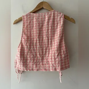 Zara Pink Houndstooth Retro Knit Halter Crop‎ Top with Bralette thumbnail 8