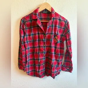 Ralph Lauren Red Green Plaid Flannel Pajama Set Size Small thumbnail 3