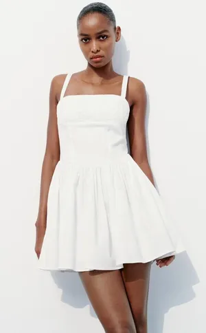 ZARA dress mini white cotton skirt voluminous corset boho summer vacation thumbnail 6