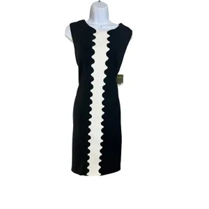 Taylor Womens Black White Scalloped Colorblock Sleeveless Sheath Dress Size 14 thumbnail 2