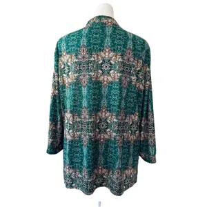 Green, Cream & Brown Long Sleeve Relaxed Fit Lightweight Button Front Blouse thumbnail 7