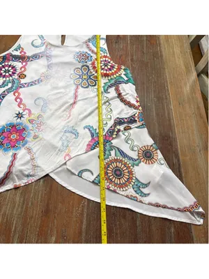 Desigual Asymmetrical Floral Tank Top Size L Mandala Print Sharkbite Hem Boho thumbnail 10
