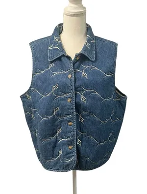 River Ridge Trading Co. Vintage Quilted Denim Embroidered Vest XL Hong Kong thumbnail 1