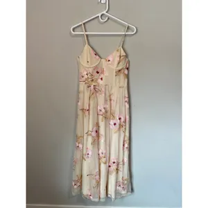 Dee Elly Floral Embroidered Lace Maxi Dress Cream Pink Size Medium thumbnail 2