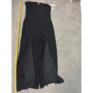 No Boundaries Glam Party Sexy Strapless Jumpsuit Wide Leg Slit L 12-14 Metallic thumbnail 5