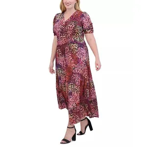 Vince Camuto V-Neck Shirred Maxi Dress in Purple / Multicolor Size 20W MSRP $179 thumbnail 4