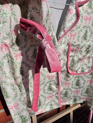Under The Tree Christmas Pajama Set With Velvet Ties Top XS Bottoms M thumbnail 6