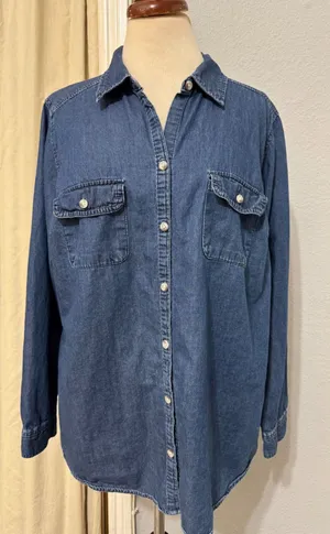 Croft & Barrow 100% Cotton Shirt Plus 1X Blue Denim Button‎ Down Long Sleeve thumbnail 1