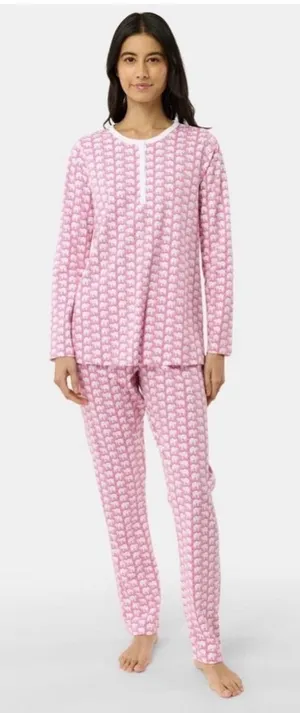Roller Rabbit Hathi Pima Cotton Pink Elephant-Print Long-Sleeve Pajama Set XS thumbnail 1
