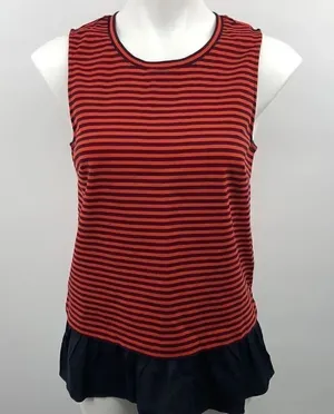J Crew sleeveless orange navy blue ruffle top thumbnail 1
