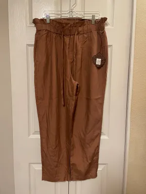 NWT! Knox Rose Women's high-waisted Linen Blend Pants Caramel Brown Size Large thumbnail 4
