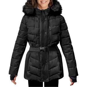 London Fog Black Puffer Jacket with Faux Fur Hood thumbnail 1