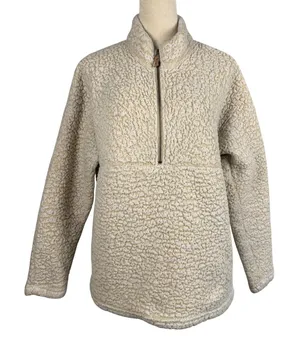 Sherpa Fleece Quarter Zip Pullover Oatmeal‎ Heather Cream Womens Size Large Cozy thumbnail 1