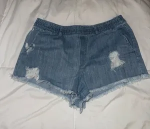 aerie Light Blue Distressed Denim Shorts thumbnail 1