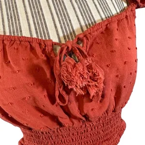 Live To Be Spoiled Rust Ruffled Tassel Tie Front Boho Crop Top Women Sz XL thumbnail 3