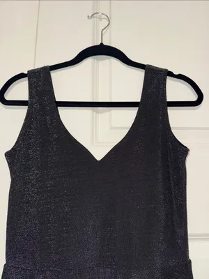 Sleeveless Shimmer V-Neck Mini Dress in Black thumbnail 4