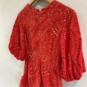 Jarlo NWT Anika Orange Eyelet Cocktail Dress Puff Sleeve Ruffle‎ Hem Sz 0 thumbnail 8