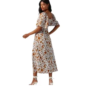 ASTR the Label‎ Blue Brown Floral Lace Up Cutout Midi Dress ALD44563 Small thumbnail 15