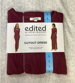 Edited by‎ Remi Bader Womens Cutout Midi Dress Burgundy Ribbed Long Sleeve L NEW thumbnail 1